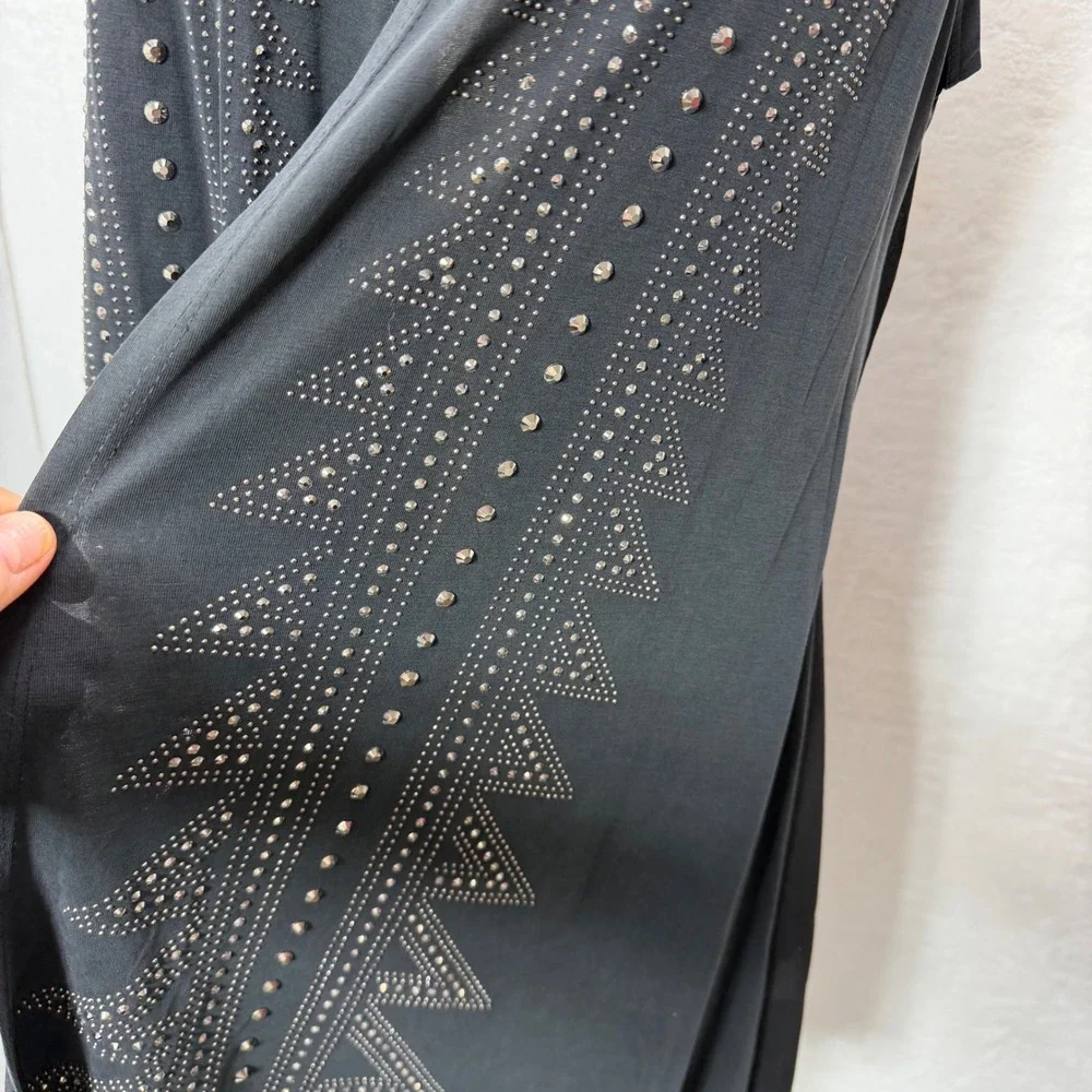 VOCAL USA Black Embellished Sleeveless Vest Rhinestone Sheer Back Medium - Picture 3 of 11